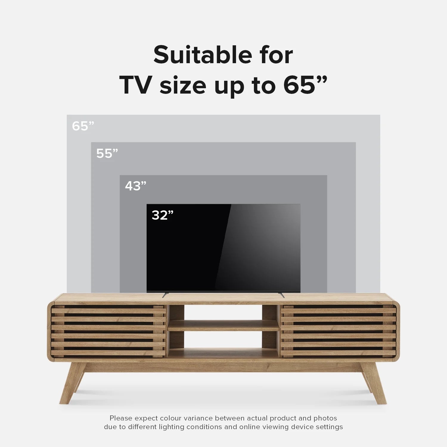 Ensley 59" Low Mid-Century Modern TV Stand Console for TV under 70", Oak