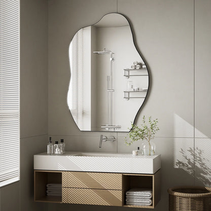 24" X 32" Vanity Mirror Wall Wavy Mirror Bathroom Mirror Decor , Black