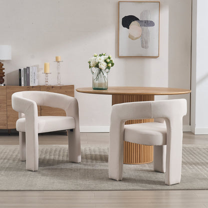 Modern Linen Upholstered Dining Chair, Cute Barrel Side Armchair Kitchen Chair with Armrests and Back for Living Room Dining Room Bedroom, Ivory