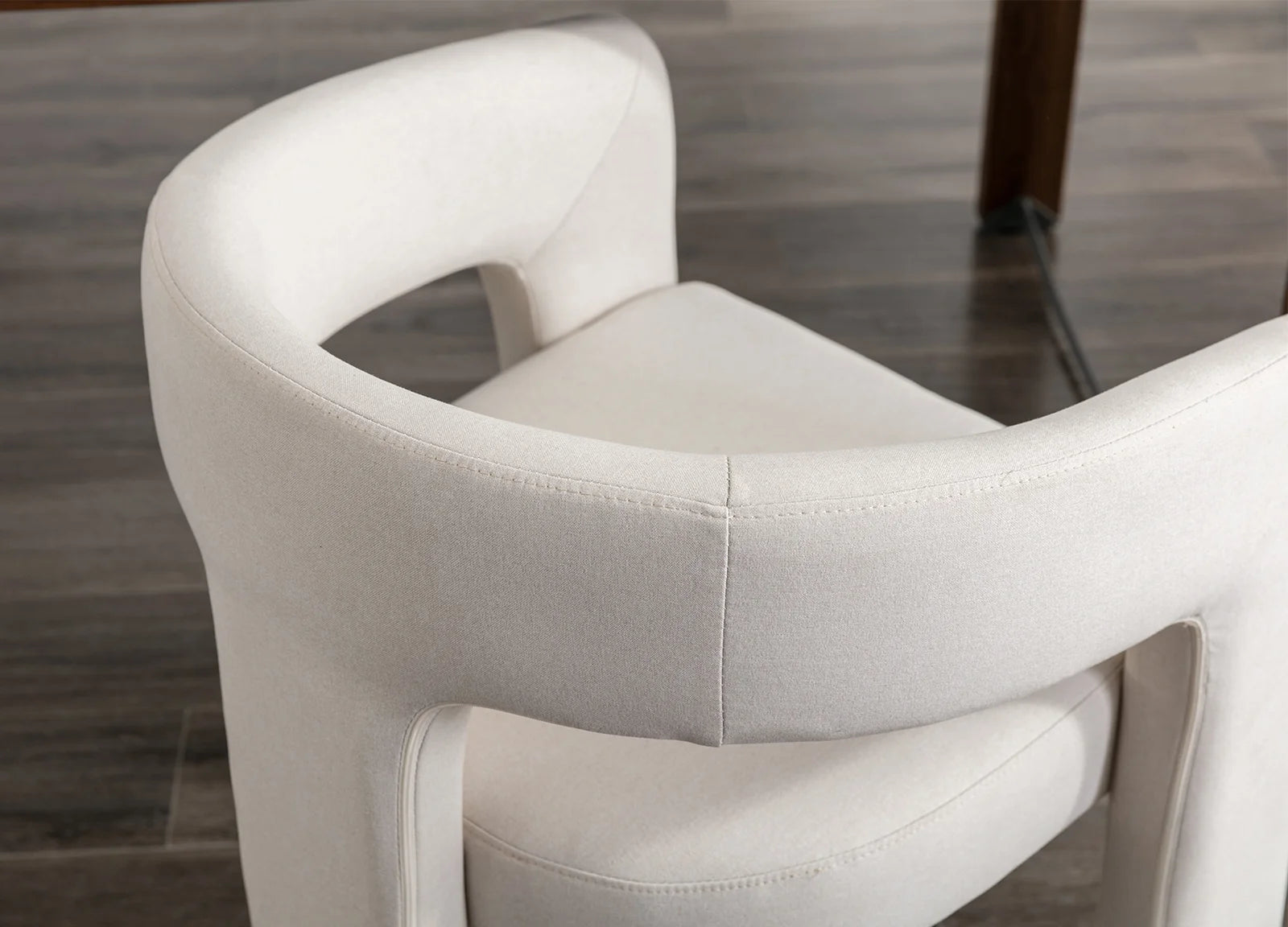 Modern Linen Upholstered Dining Chair, Cute Barrel Side Armchair Kitchen Chair with Armrests and Back for Living Room Dining Room Bedroom, Ivory