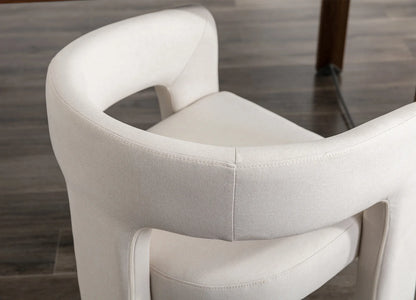 Modern Linen Upholstered Dining Chair, Cute Barrel Side Armchair Kitchen Chair with Armrests and Back for Living Room Dining Room Bedroom, Ivory