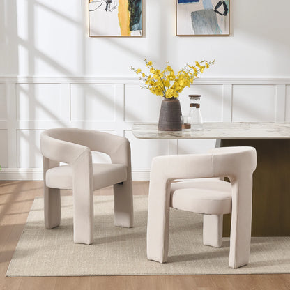 Modern Linen Upholstered Dining Chair, Cute Barrel Side Armchair Kitchen Chair with Armrests and Back for Living Room Dining Room Bedroom, Ivory