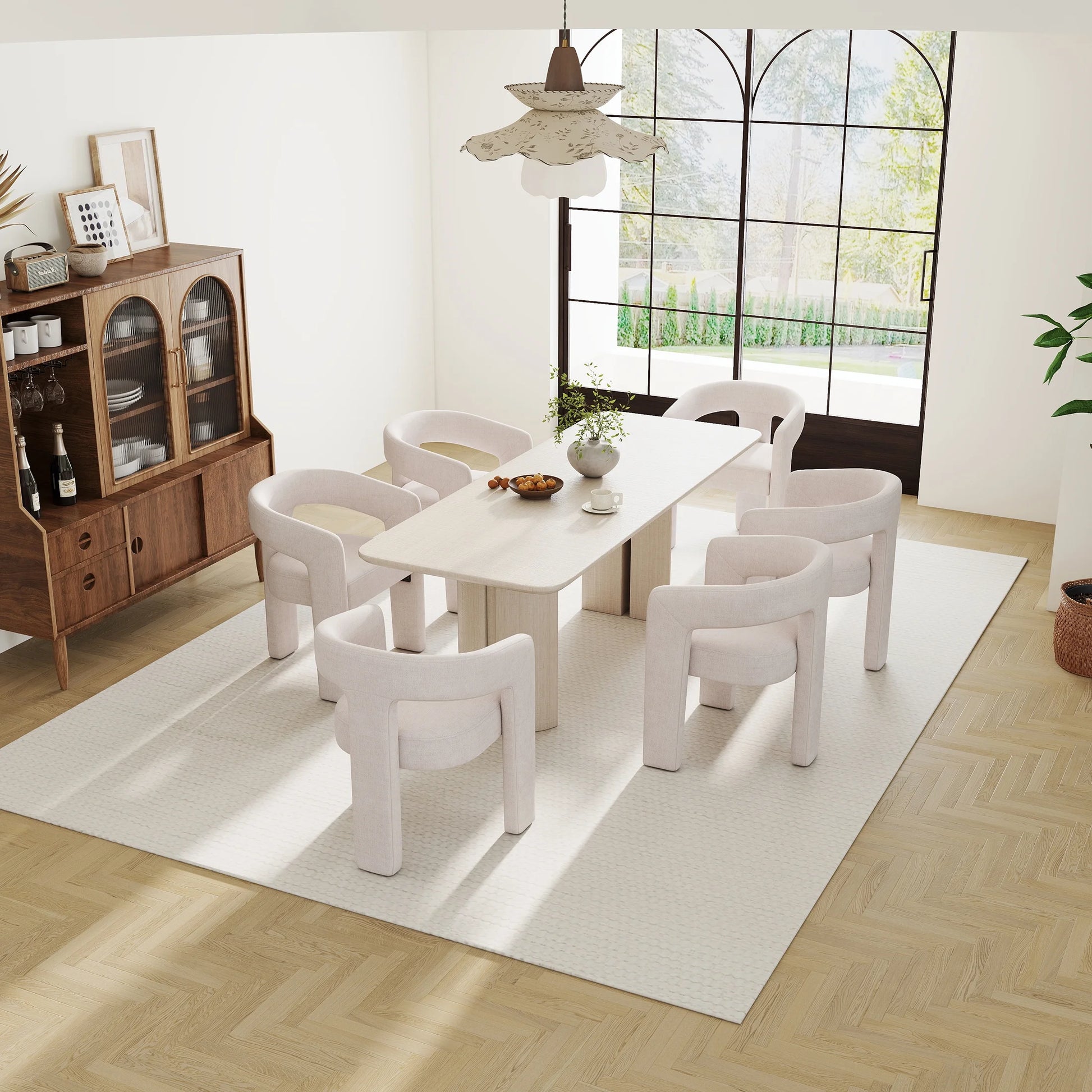 Modern Linen Upholstered Dining Chair, Cute Barrel Side Armchair Kitchen Chair with Armrests and Back for Living Room Dining Room Bedroom, Ivory