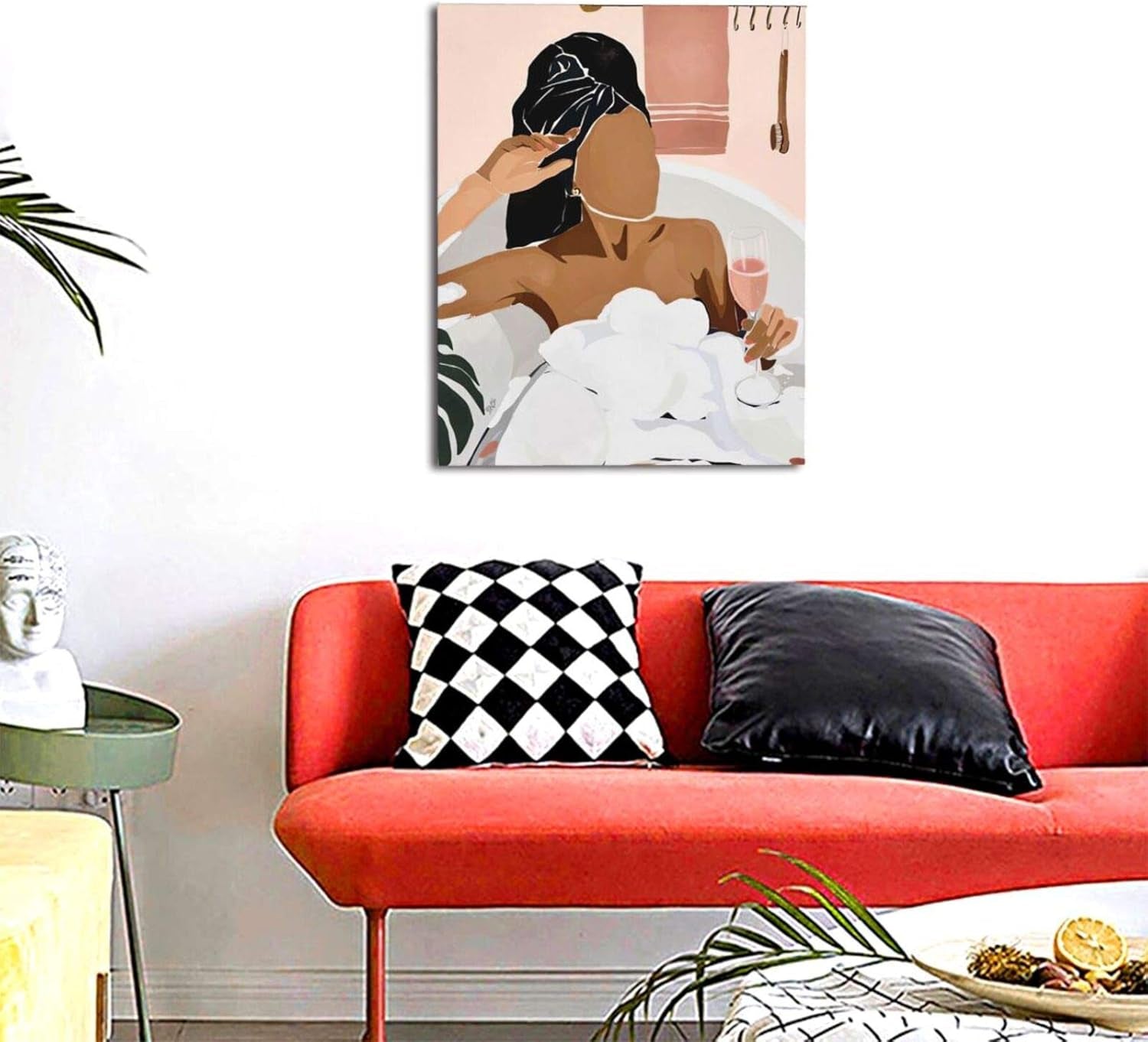 African American Black Wall Art Relaxing Black Women in Bathtub Decor Wall Art Colorful Design Modern Minimalist Painting Artwork Large Giclee Framed Wall Decor for Bathroom Ready to Hang 16X20 Inches