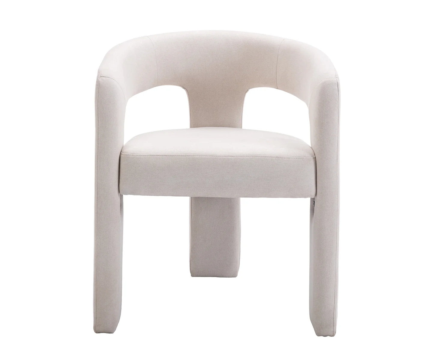 Modern Linen Upholstered Dining Chair, Cute Barrel Side Armchair Kitchen Chair with Armrests and Back for Living Room Dining Room Bedroom, Ivory