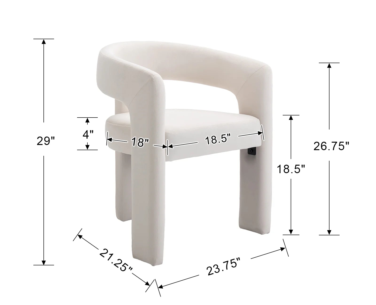Modern Linen Upholstered Dining Chair, Cute Barrel Side Armchair Kitchen Chair with Armrests and Back for Living Room Dining Room Bedroom, Ivory