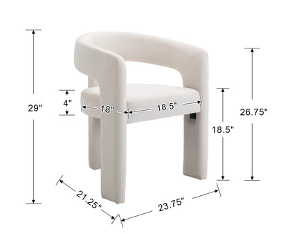Modern Linen Upholstered Dining Chair, Cute Barrel Side Armchair Kitchen Chair with Armrests and Back for Living Room Dining Room Bedroom, Ivory